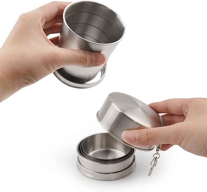 8.45oz Collapsible Travel Cup, Stainless Steel Folding Camping Cup for Hiking Picnic and other Outdoor Activities, 250ml