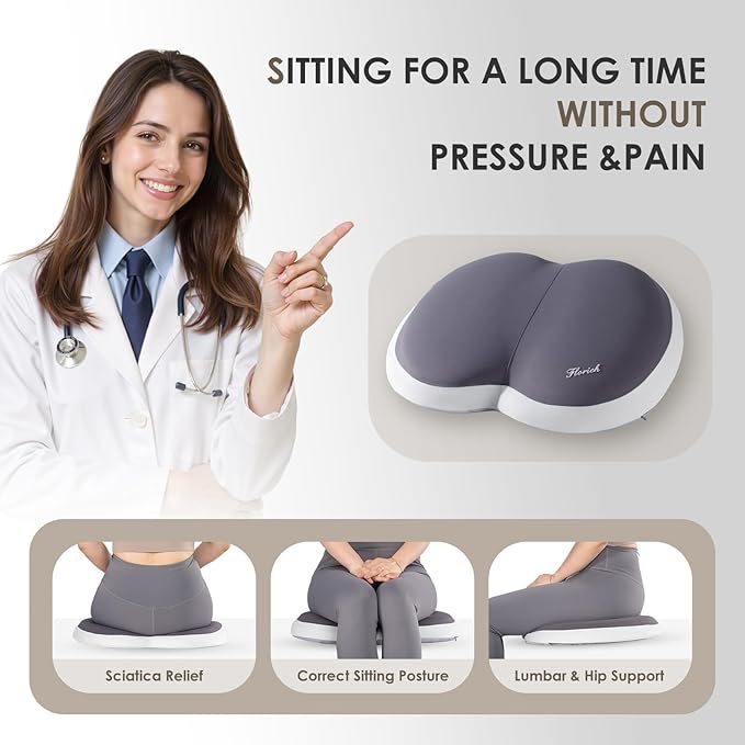 FLORICH 3 PCS Seat Cushion for Carseat Lumbar Support Pillow Car Neck Headrest Pillows Ultrathick Memory Foam Seat Pads Pressure Relief Back Cushion for Office Chair(Grey)