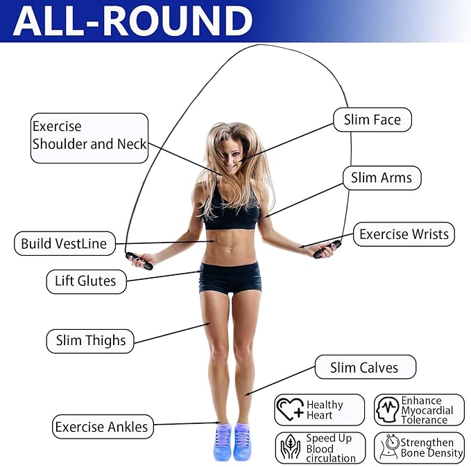 Adjustable Weighted Jump Rope, 9ft Long Tangle-Free Rapid Speed Jumprope for Exercise Calisthenics Fitness Jumping Skipping Double Dutch Boxing Crossfit, Workout Stuff for Women Men Kids Adult