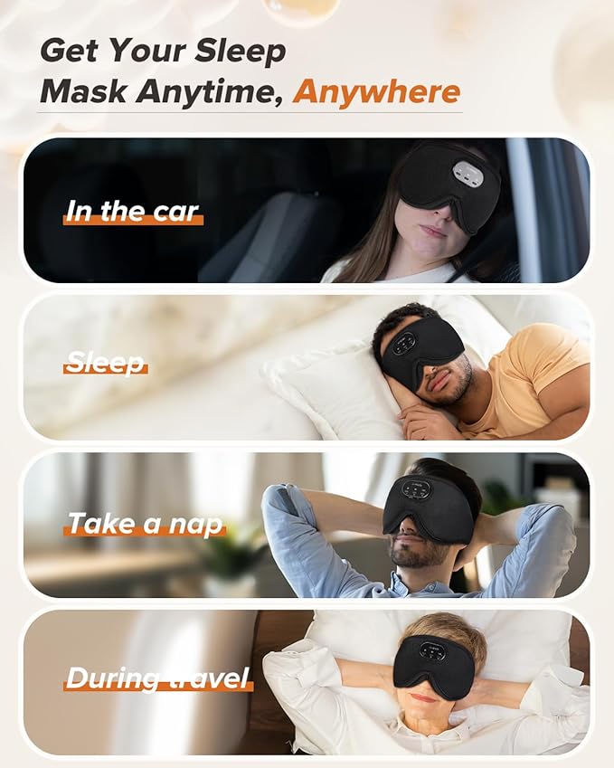 LC-dolida Sleep Headphones, White Noise Bluetooth Sleep Mask 3D Wireless Timing Eye Mask for Sleeping, Sleep Mask with Bluetooth Headphones for Side Sleepers Travel Yoga, Cool Gadgets for Men Women