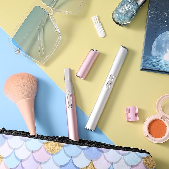 Chumia 2 Pcs Electric Eyebrow Trimmer Women Precision Face Razors Mini Shaver with Comb Christmas Women Gift Battery Operated Personal Epilator for Face Neck Fuzz Lips Leg(Pink, Silver)