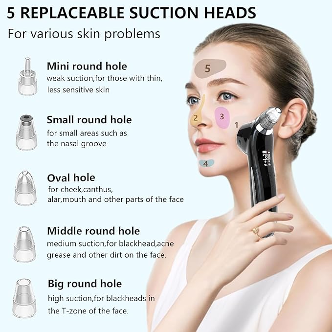 Blackhead Remover Vacuum Face Suction Pore Cleaner with Hot&Cold Compress Positive&Negative Ion Massage Nose Whitehead Remover Pimple Sucker with 5 Probes Pore Extractor Tool… (Black)