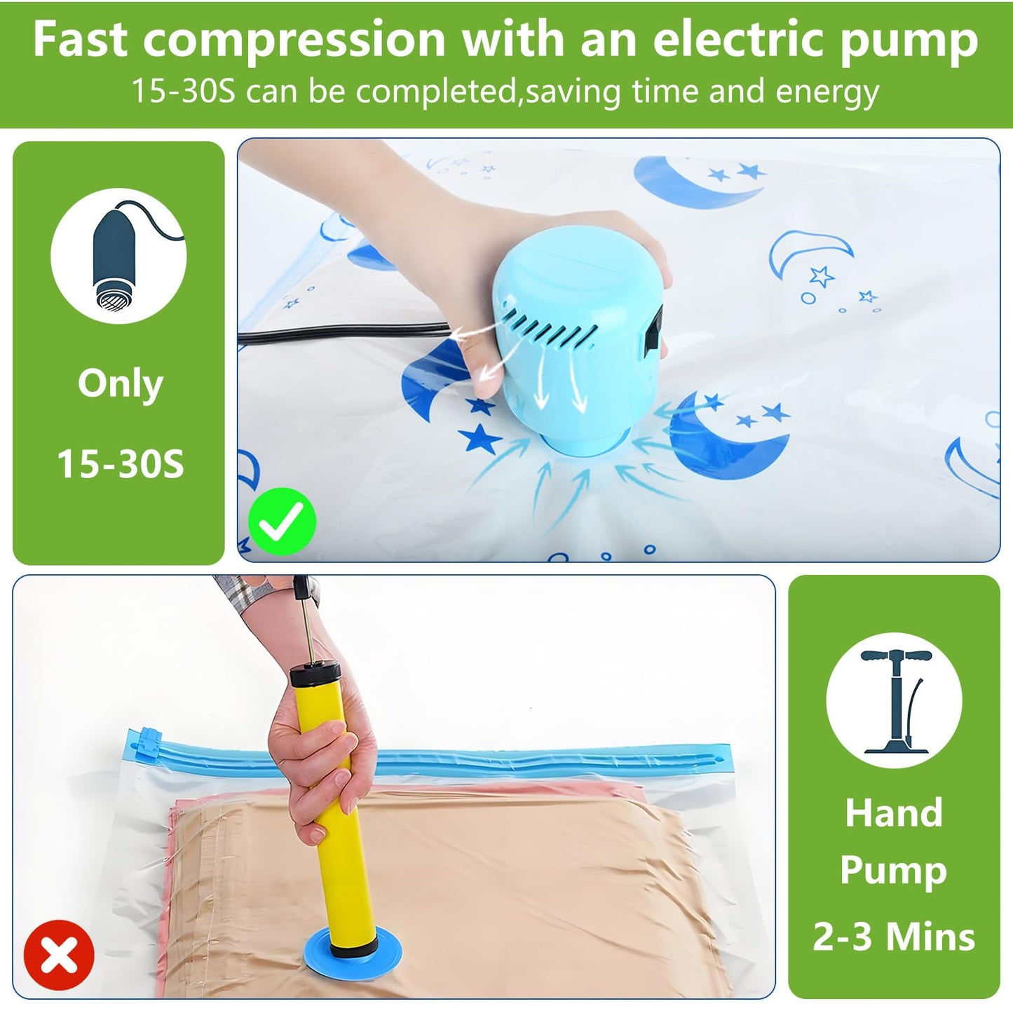 Vacuum Storage Bags with Electric Pump, 8-Pack Large Vacuum Seal Bags for Clothing Vacuum Bags for Travel Packing and Home Bedding Blankets Organization