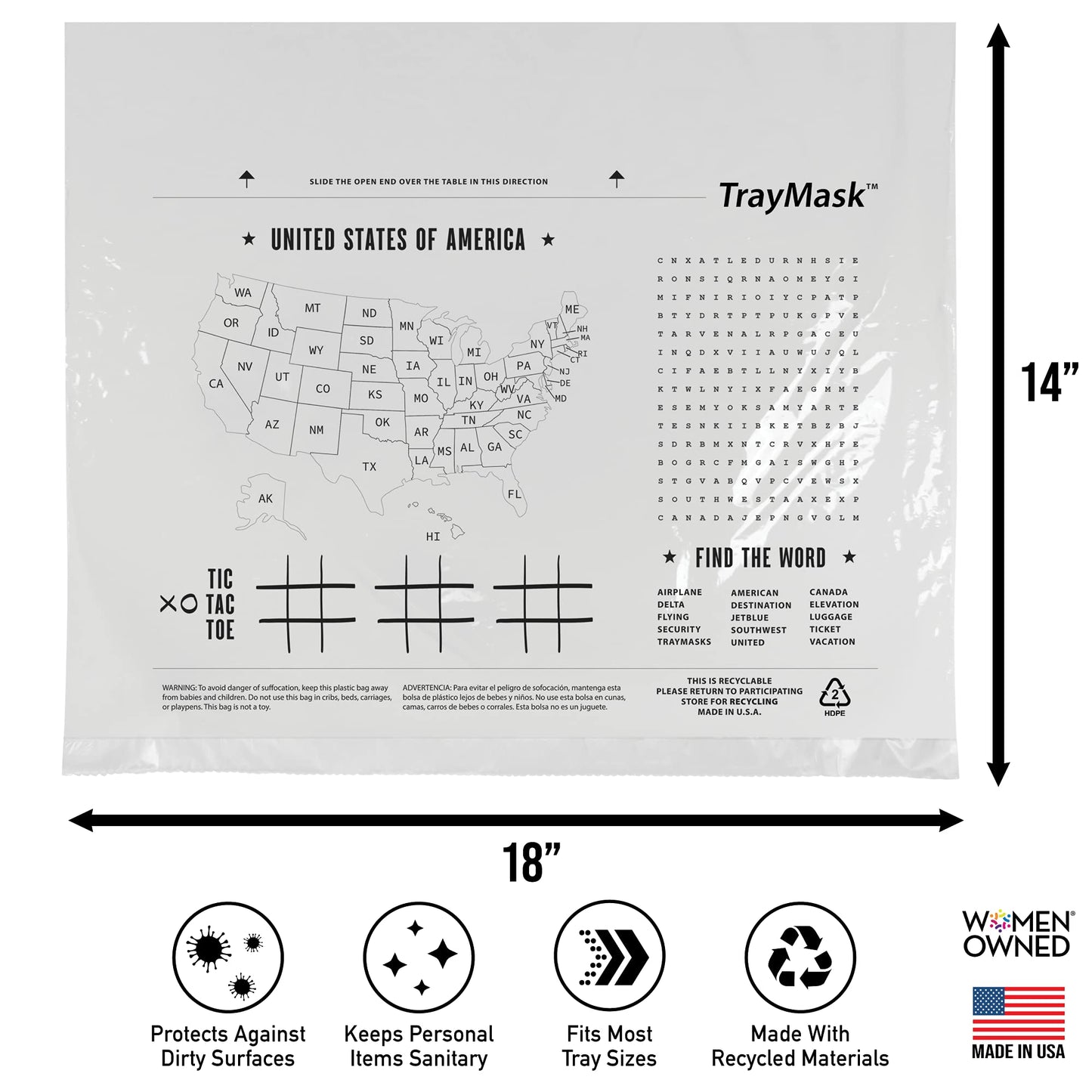 TrayMask Disposable Tray Table Cover | Must Have Airplane Travel Essentials | Perfect for Toddlers, Kids and Adults Travel Accessories | Provides a Fresh/Clean Layer of Protection | 10 Pack