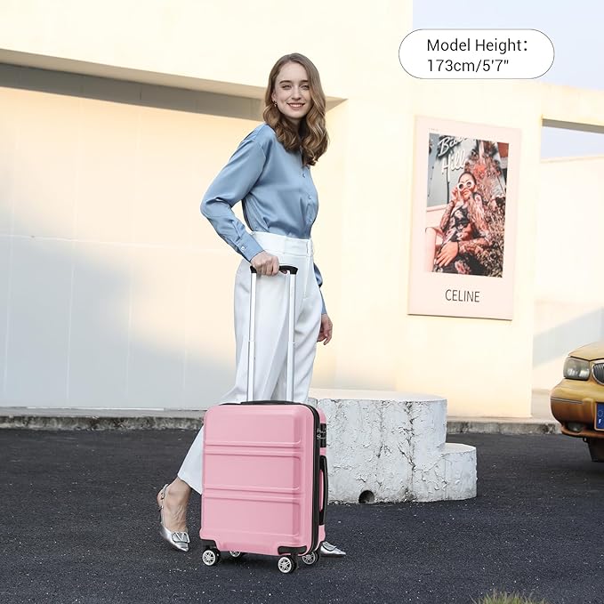 Kono 20'' Carry on Luggage Lightweight with Spinner Wheel TSA Lock Hardside Luggage Durable Small Carry on Suitcase Pink