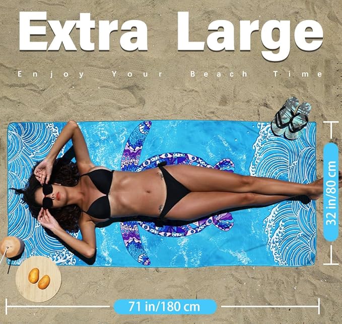 2 Pack Microfiber Lightweight Beach Towel Sand Free Quick Dry Absorbent Thin Compact Towels for Swimming Pool Camping Beach Accessories Large Easy Pack Travel Things for Vacation Essentials Gift