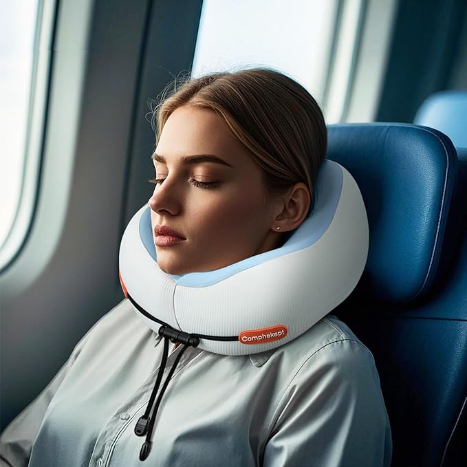 Thickened Travel Neck Pillow for Airplanes for Women, Adjustable Right Amount of Height 360° Support Memory Foam Neck Pillow, Portable Plane Pillow for Sleeping