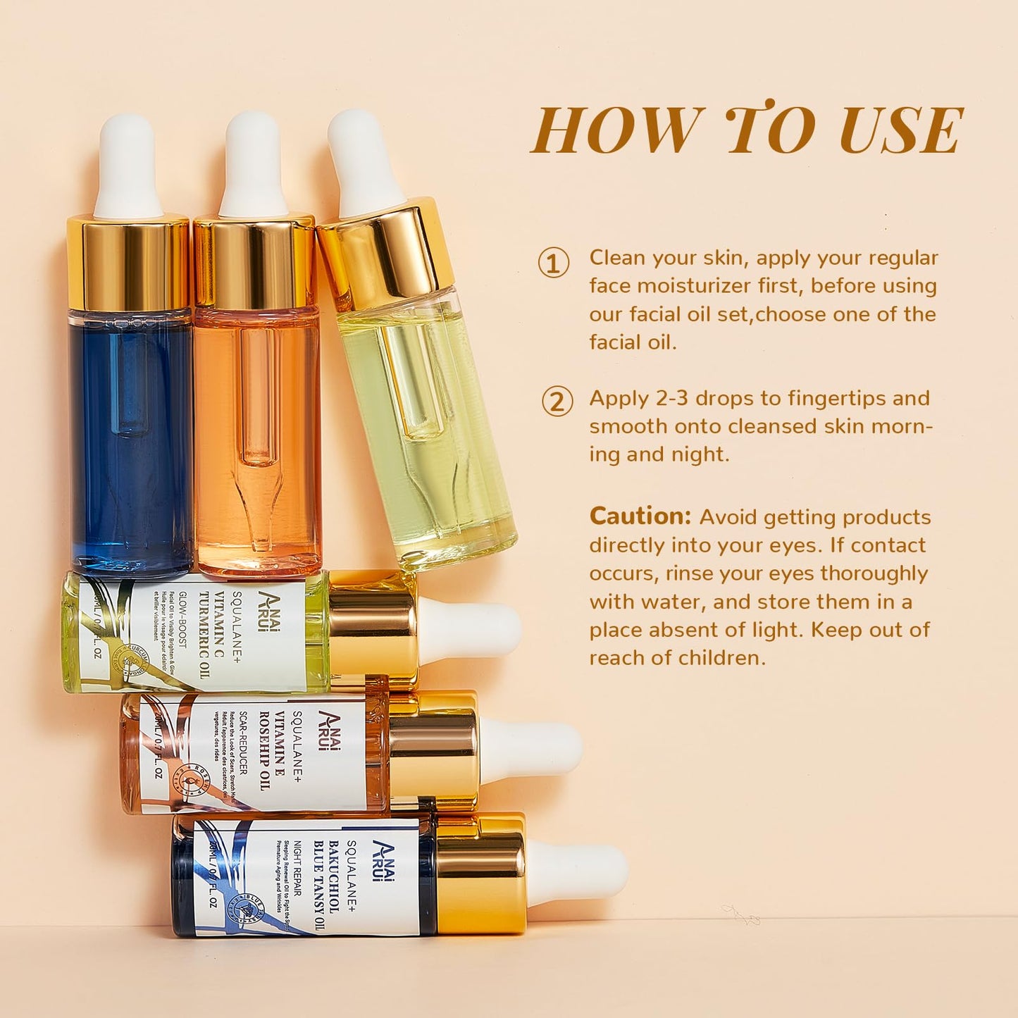 ANAI RUI Squalane Facial Oil Set,Face Oil Gift Set, Vitamin E Rosehip Oil +VC Turmeric Oil +Bakuchiol Oil,Soothing ,Stocking Stuffer for Women 20 ML/ 0.7fl.oz Each 3 Pack