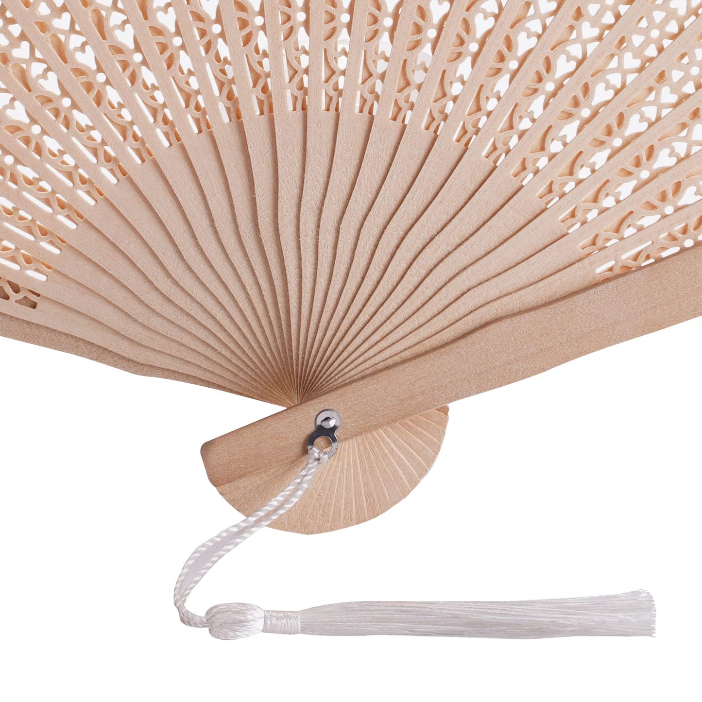 SL crafts 50 Sets Wooden Hand Fan Wood Handheld Folding Fans with Organza Bags and Thank You Tag and Tassels Wedding Party Favors