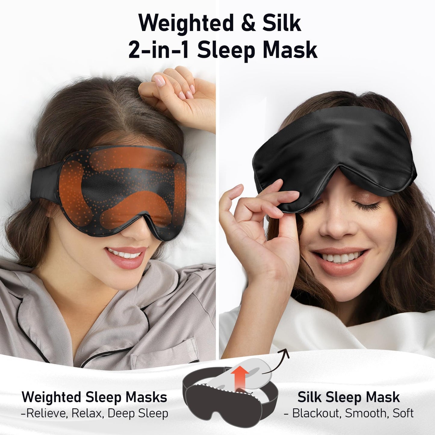 LitBear Weighted Silk Sleep Mask 4.9 oz (140g), Mulberry Silk Sleeping Mask with Detachable Insert, Women Men Pressure Relief Night Light Blocking Eye Mask with Adjustable Strap, for Relax Deep Sleep