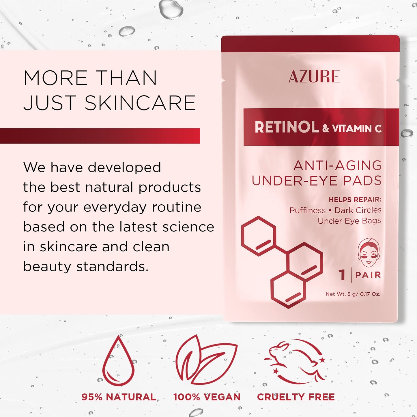 Azure Cosmetics Retinol & Vitamin C Anti Aging Under Eye Pads - Hydrating & Refreshing Eye Mask Patches - Reduces Fine Lines, Wrinkles, Dark Circles & Puffiness - Skin Care Made in Korea - 5 Pairs