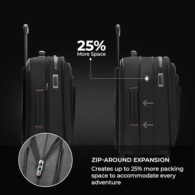 Briggs & Riley International 21" Carry On Expandable Spinner - Luggage for Travel, Suitcases with Wheels, Softside Rolling Bag for Men & Women - ZDX Collection, Black
