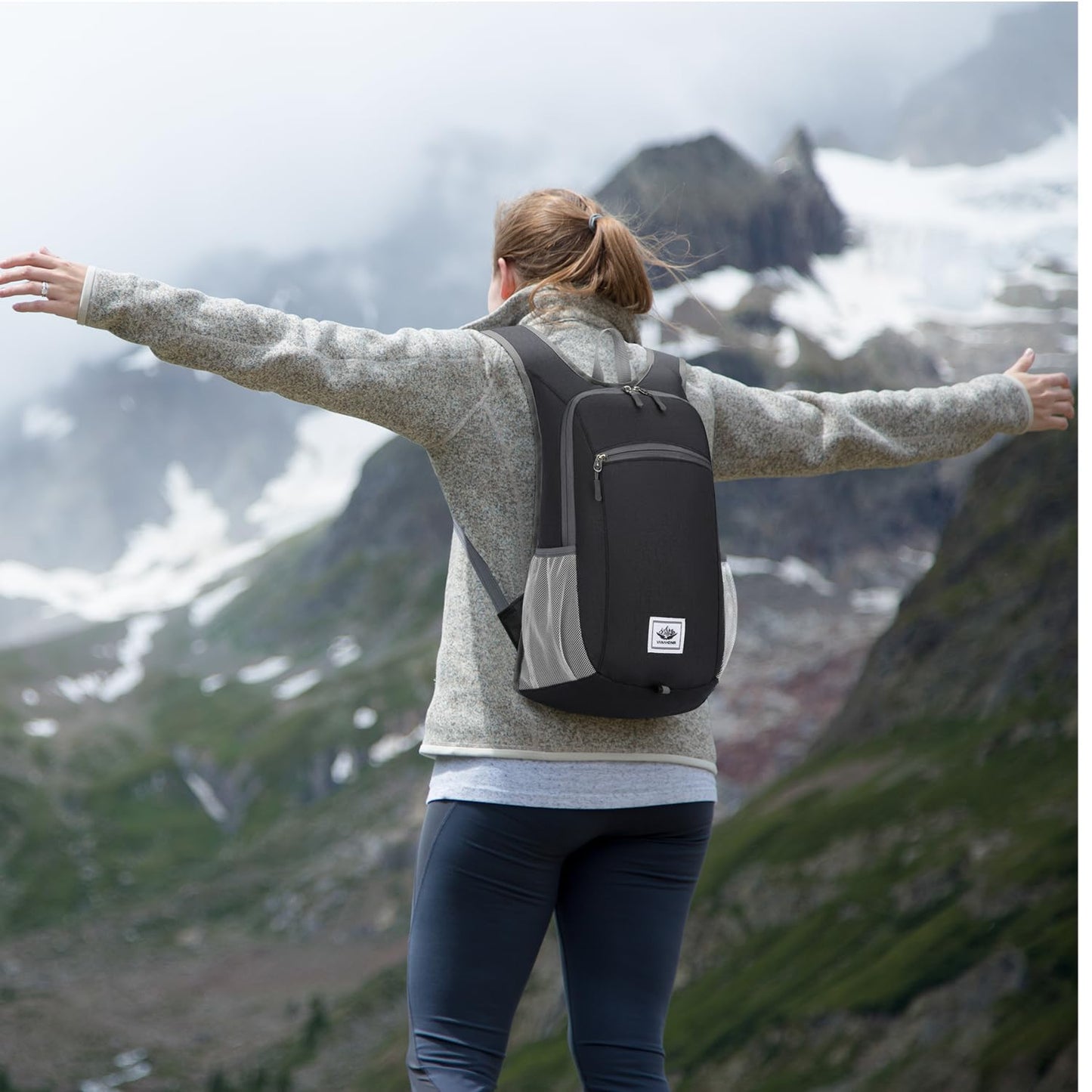 Esup 15L Lightweight Hiking Backpack Foldable Small Travel Backpack Packable Camping Backpack for Women Men (Black)