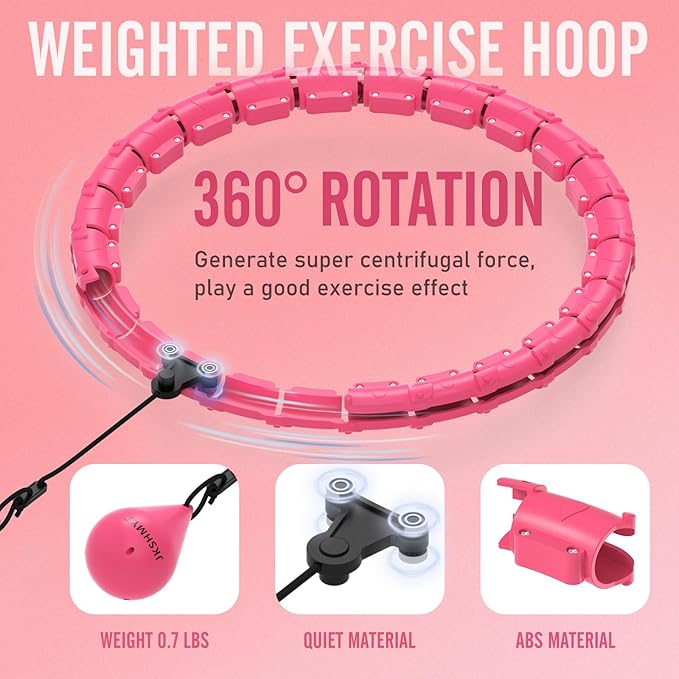 JKSHMYT Weighted Hula Circle Hoops for Adults Weight Loss, Infinity Fitness Hoop Plus Size 47 Inch, 24 Detachable Links, Exercise Hoop Suitable for Women and Beginners