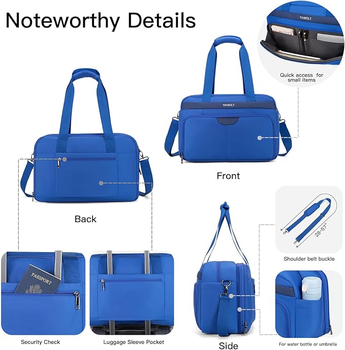 Carry-On Luggage Travel Duffel Bag Carry on Bag Underseat for Airplanes, Sports Gym Bag with Shoulder Strap, Weekender Overnight Bag for Women and Men,Blue
