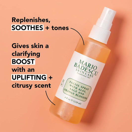 Mario Badescu Facial Spray with Aloe, Sage and Orange Blossom for All Skin Types | Face Mist that Hydrates & Uplifts | 4 FL OZ