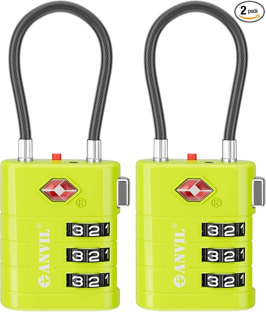 ANVIL TSA Approved Luggage Locks – High Security TSA008 Combination Travel Locks with Inspection Indicator for Suitcases and Backpacks. (2, Grass Green)