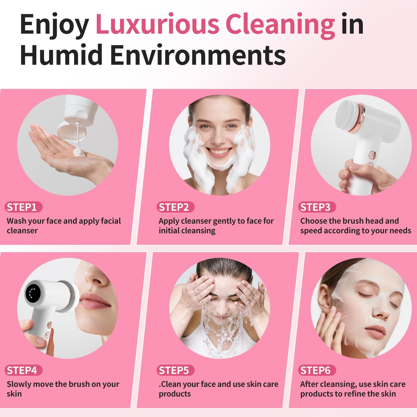 4 in 1 Facial Cleansing Brush, Multi Function Electrical Face Wash, Brush IPX6 Waterproof Portable Face Scrubber, 5 Speed Adjustable, 2 Rotation Directions Adjustable, Gift for Women Men (White)