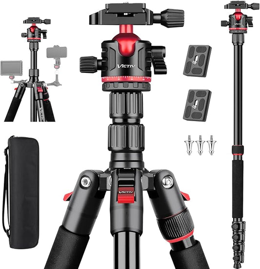 78" Porfessional Tripod for Camera, Victiv Aluminum Camera Tripod Monopod for DSLR, Spotting Scope,Telescope, Binoculars, Compact Heavy Duty Camera Stand for Photography Video Recording Travel