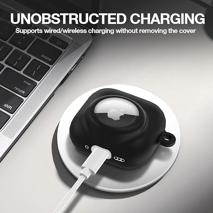 2 in 1 Silicone Case Compatible with AirPod 4 and AirTag, Shockproof Protective Skin Cover for AirPods 4th Generation with Cleaner Kit & Carabiner (Black)