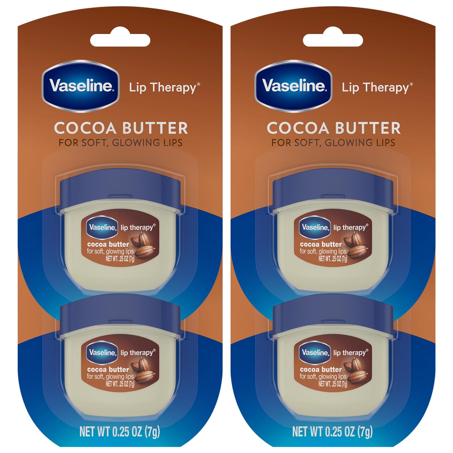 Vaseline Lip Therapy Cocoa Butter 4-Pack – Mini Lip Balms for Soft, Glowing Lips, 0.25 Oz Ea