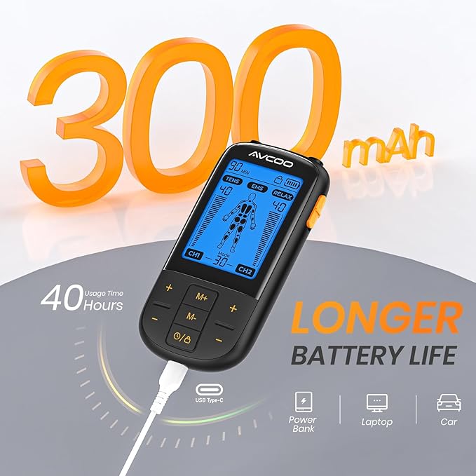 3-in-1 TENS Unit Muscle Stimulator with 30 Modes, 40 Intensities TENS Machine for Gradual Back Pain Relief Therapy, Rechargeable EMS Unit Massager with 12 TENS Electrode Pads, a Storage Bag