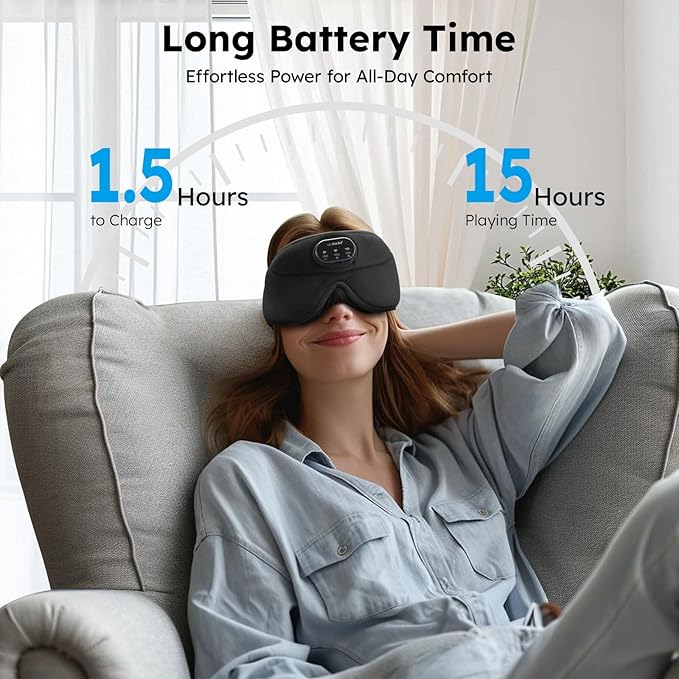 LC-dolida White Noise Sleep Mask, 3D Sleep Headphones with 16 Soothing Sounds, Bluetooth 5.4 Sleep Eye Mask with Timer, Total Blackout Sleeping Headphones for Side Sleeper(Black)