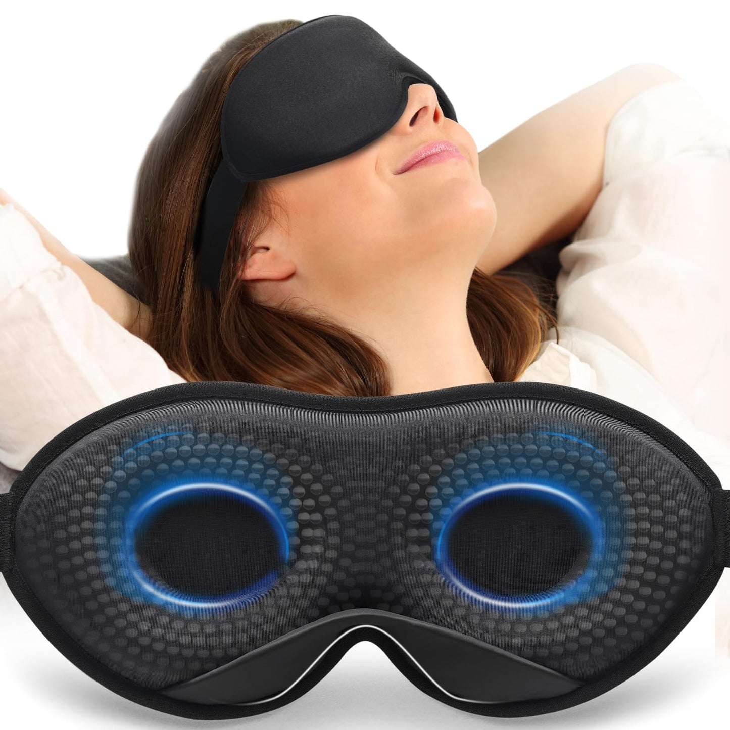 MABAO Weighted Eye Mask for Sleeping, Blackout 3D Contoured Sleep Mask with Adjustable Strap for Women Men, Memory Foam, Gentle Pressure Relief Comfort Eye Cover Blindfold for Insomnia & Travel -Black