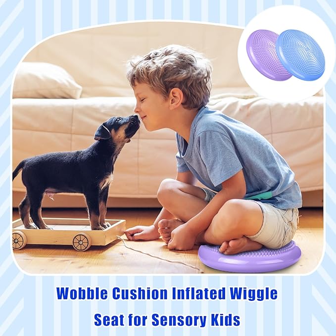 2 Pcs Wiggle Seat Inflated Wobble Cushion Flexible Balance Disc with Air Pump for Core Stability Strengthening Improving Posture Physical Exercise