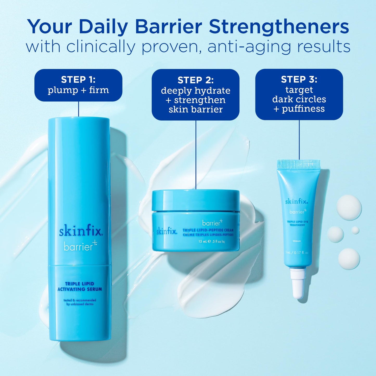 Skinfix Barrier + Firm Trio - Full-Size Plumping Serum, Mini Moisturizer, Mini Eye Cream with Patented B-L3™ Complex - Hydrate & Strengthen Skin Barrier