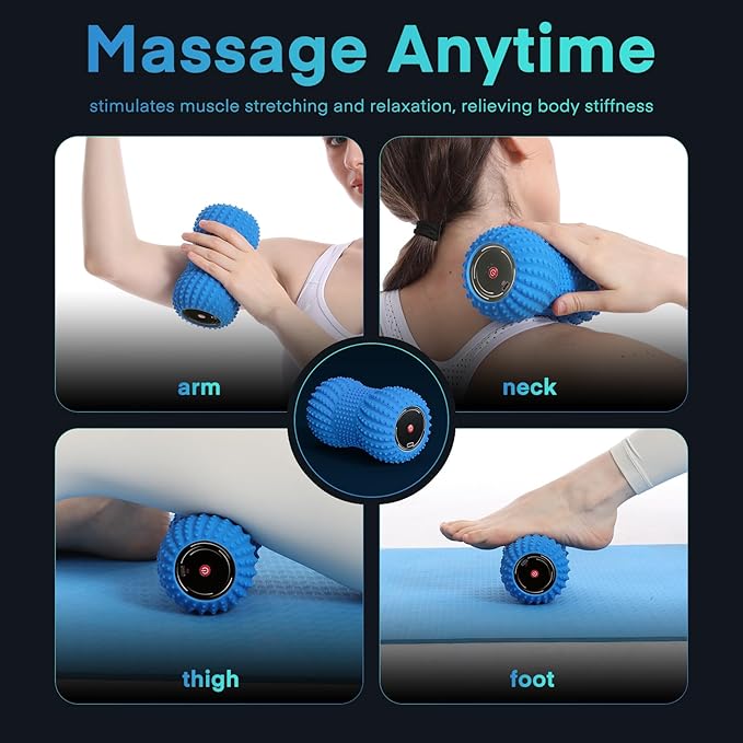 2 in 1 Vibrating Peanut Massage Ball with 6 Massaging Modes, Rechargeable Vibrating Massage Yoga Roller Ball for Muscle Recovery, Blue