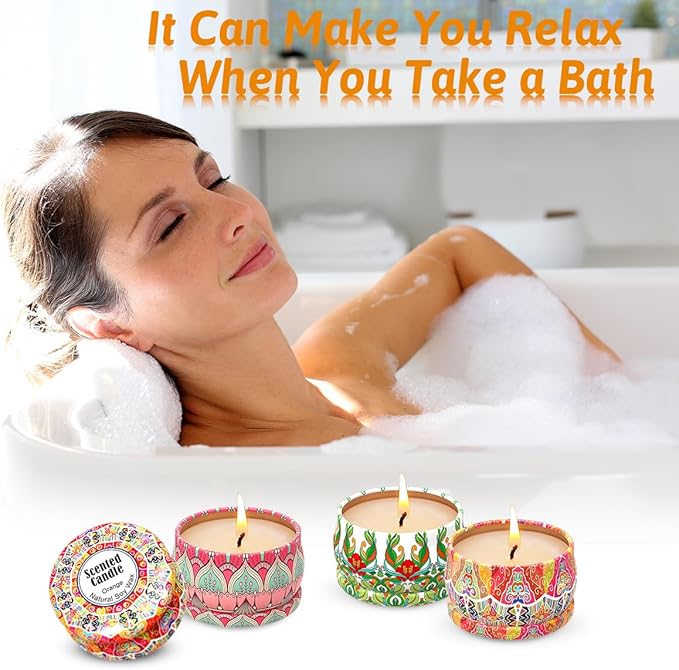 3 Packs Rose, Vanilla and Orange Scented Candles Christmas Gift Set for Women, Small 2.5oz Decorative Natural Soy Wax Aromatherapy Candles in Cute Travel Metal Tin for Home Mother's Day