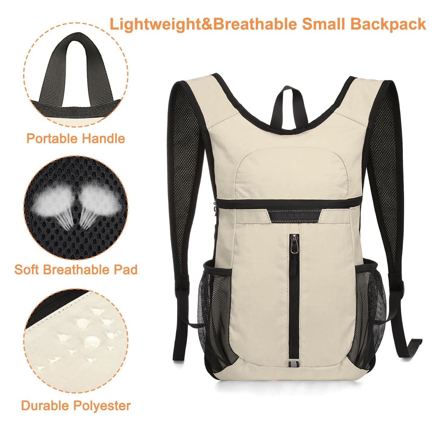 MOSISO 10L Lightweight Hiking Daypack Small Packable Travel Hiking Backpack, Foldable Shoulder Bag with Front Vertical Pocket, khaki