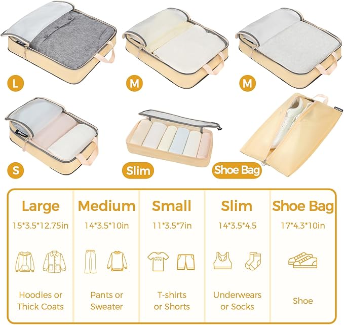 BAGAIL 6 Set Ultralight Compression Packing Cubes Packing Organizer for Travel Accessories Luggage Suitcase Backpack