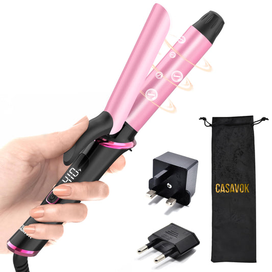Mini Curling Iron for Travel,110~240V Dual Voltage with European Plug Adapter,Small Curling Iron for Short Hair,Tiny Curling Irons for Women,Anti-Scald Cover,Auto-Off,5 Temp Digital Settings,1 Inch