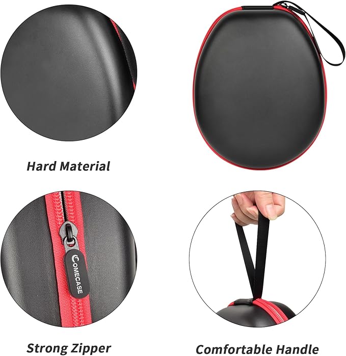 Comecase Universal Headphone Case Comepatible with JBL/for Beats/for Sony/for Bose Max Over Ear Headphone and More, Travel Carrying Box for Bluetooth Wireless Headset (Black+Red Zipper)
