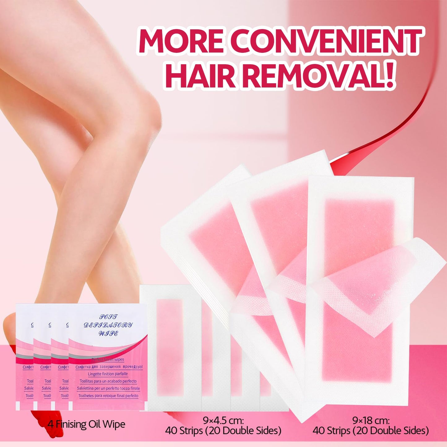 Wax Strips for Hair Removal, Wax Strips, Waxing Kit For Women Face, Body, Arms, Legs, Chest, Back, Bikini Wax Strips, Waxing Hair，Removeal Kit with 80PCS + 4 Calming Oil Wipes