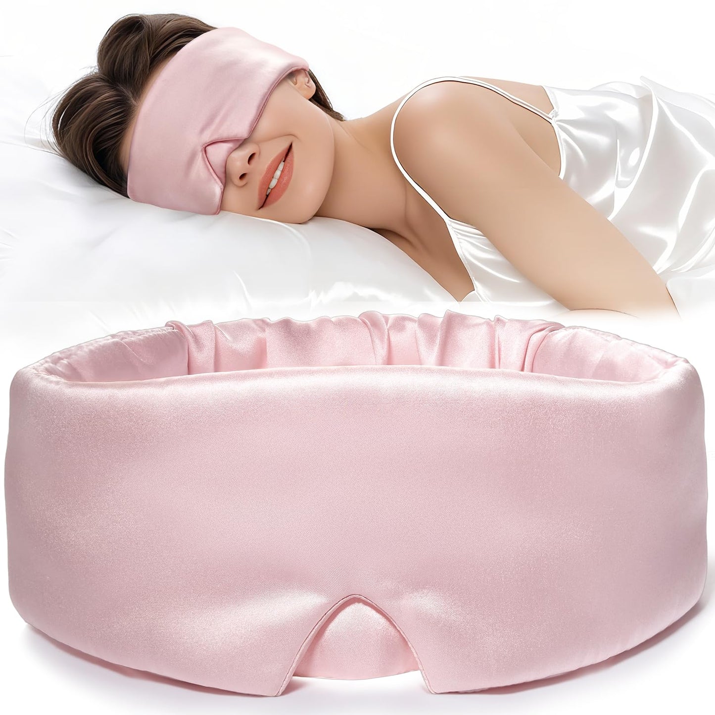LitBear 100% Mulberry Silk Sleep Mask for Women & Men, Soft and Comfortable Eye Mask for Side Sleepers, Blackout Sleeping Mask for Home, Travel, Office, or Napping (Pink)