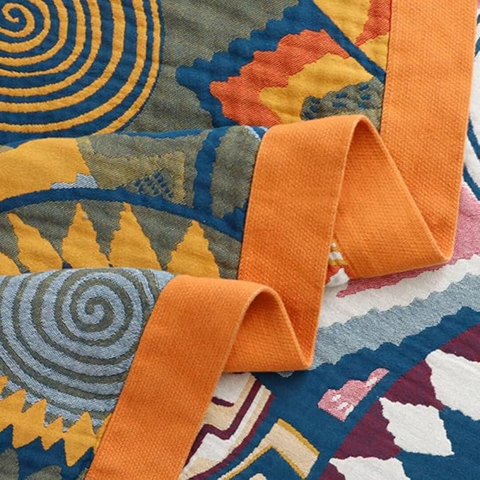 Boho Throw Blanket for Bed Couch, 100% Cotton Bohemian Cotton Blankets, Ultra Soft Woven Muslin Blankets Travel Picnic Versatile Knitted Blanket for Sofa Chair, 50"x60"