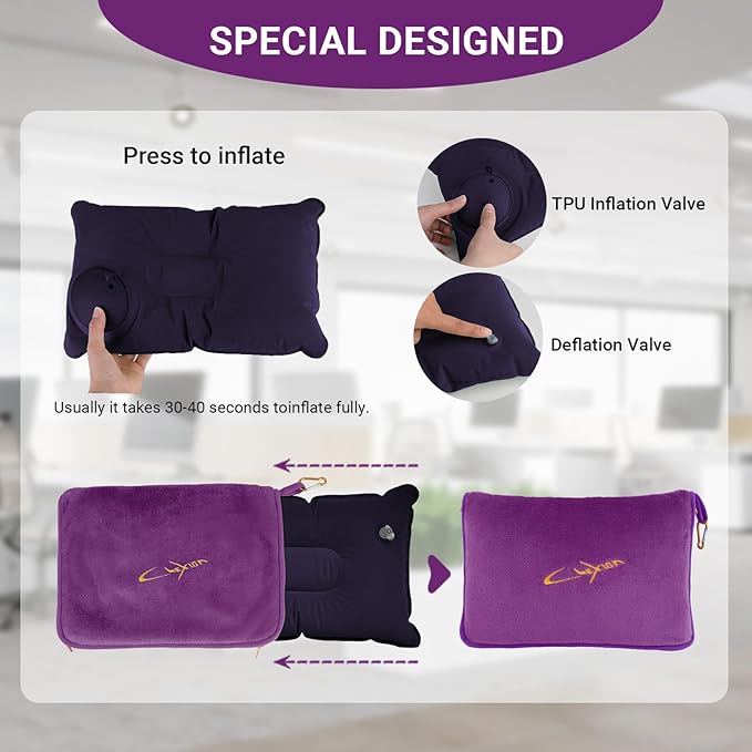 Travel Blanket & Pillow Set, 300 GSM Soft Fleece, 60x43 Inches, 3-in-1 Airplane Blanket, Travel Pillow and Blanket Set, Travel Blanket Airplane Compact with Bag, Travel Essentials, Violet