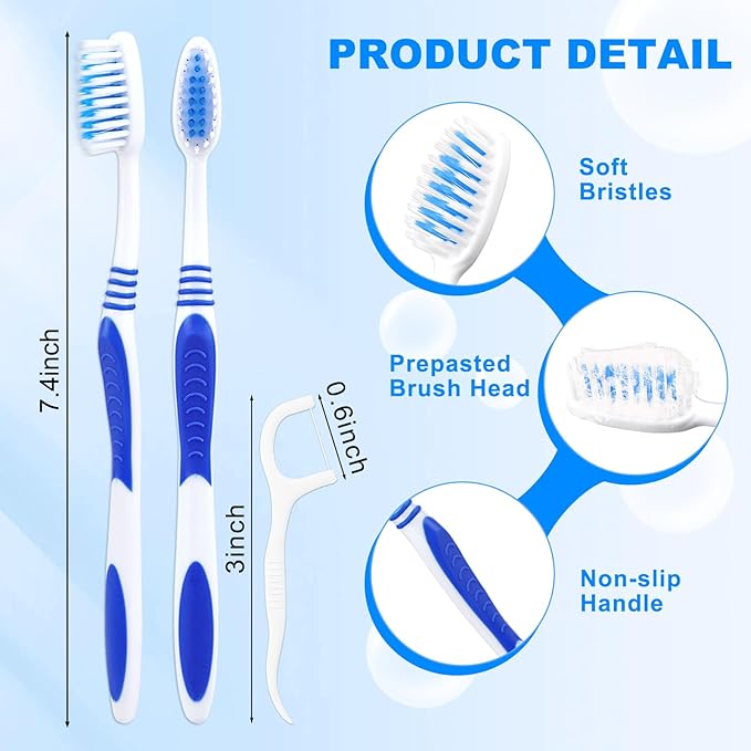 100 Prepasted Disposable Toothbrushes with Dental Floss Individually Wrapped Pre Pasted Toothbrushes Soft Bristle Travel Tooth Brush Single Use Wrapped for Hotel, Camping, Travel, Homeless