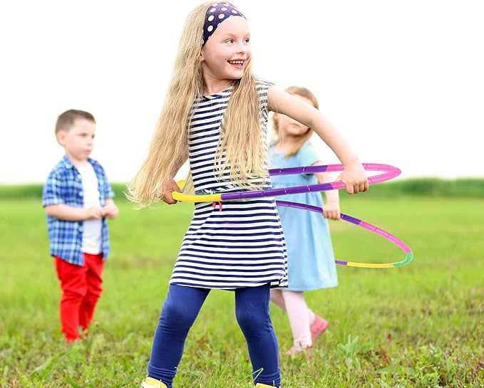 Chivao 8 Pack Color Detachable Hoop Fitness Waist Exercise Ring Plastic Exercise Hoop Adjustable Weight Size Plastic Adult Party Supplies Game Sport Gymnastic