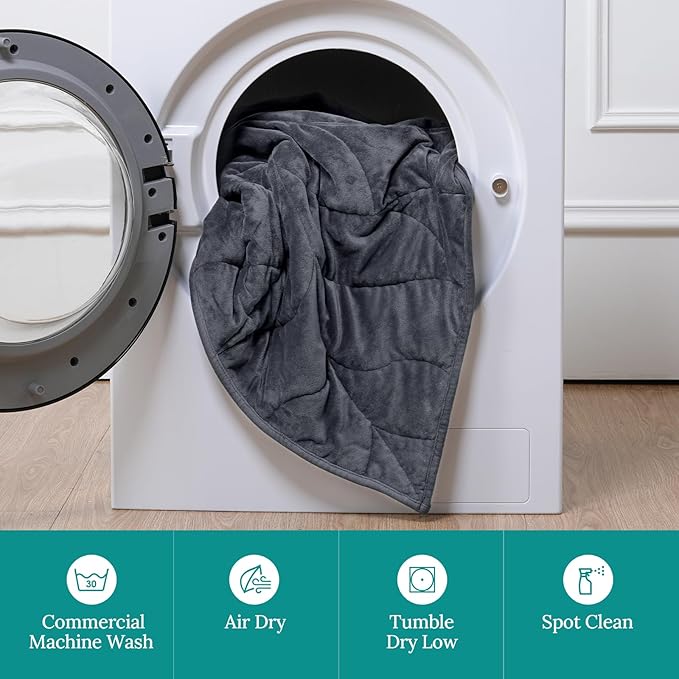 Kaisa Weighted Blanket for Adults (10 lbs, 60" x 78"), Soft Heavy Blanket Machine Washable, Queen Size Weighted Blankets with Glass Beads for Stress Relief and Sleep Promotion,Grey