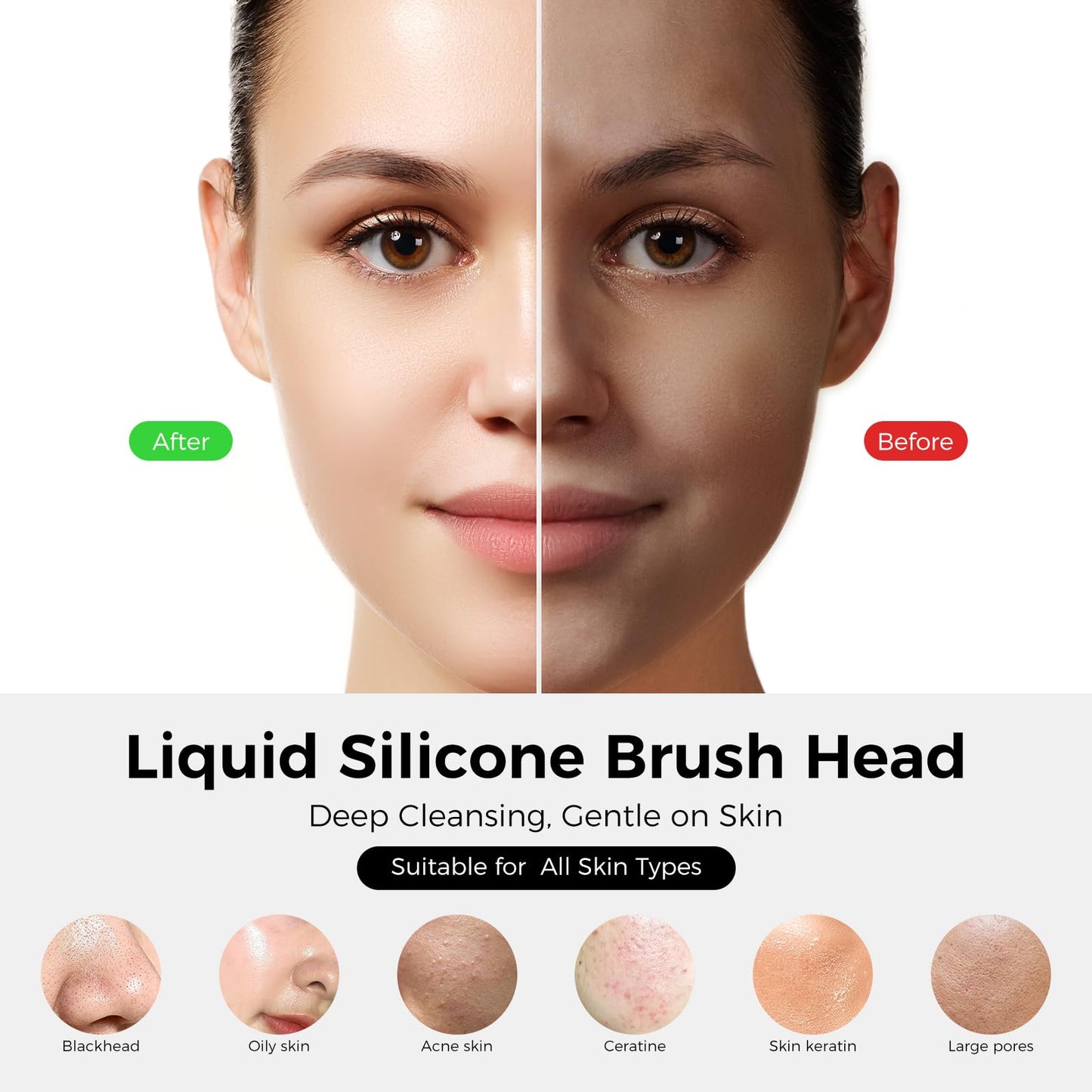 Ccigedy Facial Cleansing Brush Face Scrubber - Rechargeable Electric Face Cleansing Brush with 4 LED Gentle Light Liquid Silicone Modes Exfoliator,IPX7 Waterproof Ideal Gift for Men and Women-Black