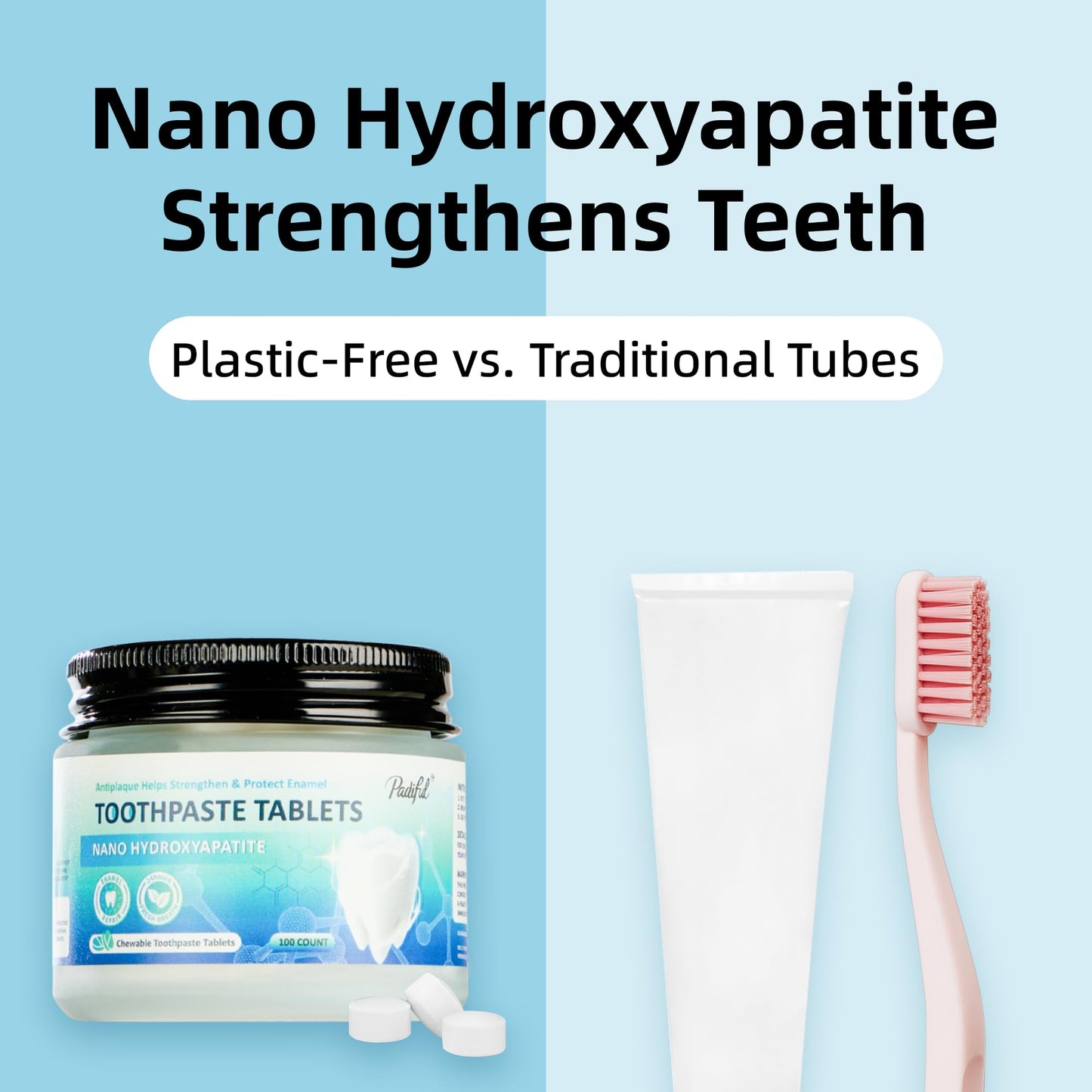 Toothpaste Tablets, Hydroxyapatite Chewable Toothpaste Tabs, Travel Mouthwash Tablets for Deep Cleaning, Fresh Breath, Enamel-Safe, Fluoride & Plastic Free (100 Count)