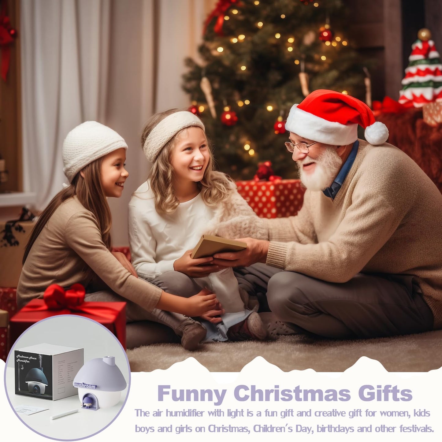 Humidifier for Bedroom, 300ML Cute Mushroom Humidifier with Night Light & 6 Colors Sunset Lamp Projection, Rechargeable Cool Mist Small Humidifier, Mini Humidifier Gifts for Kids Boys Girls (Purple)