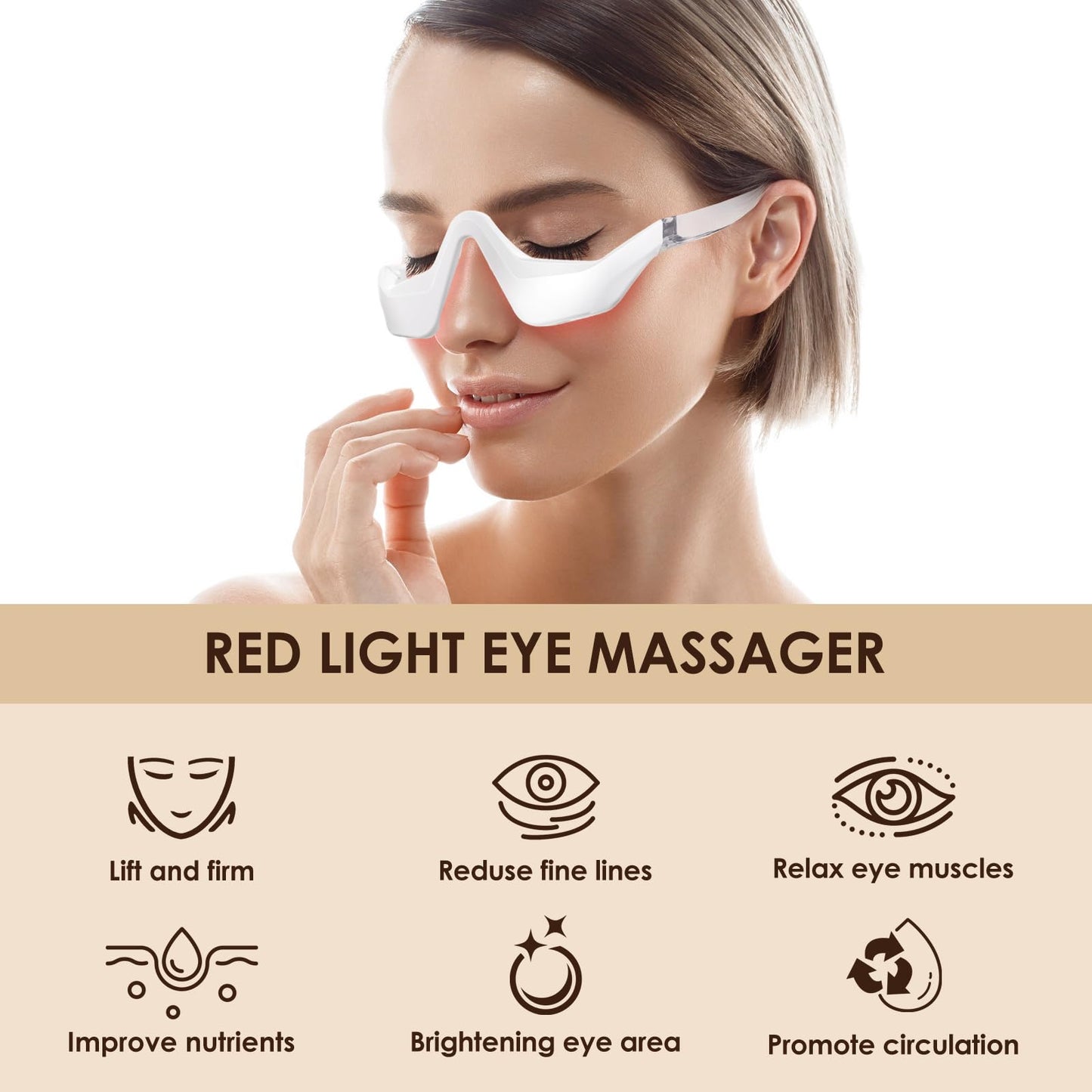 Red Light Therapy Eye Device, Red Light Eye Mask with Massager – Anti-Aging Under-Eye Treatment for Dark Circles, Puffiness, Bags, Wrinkles & Fine Lines