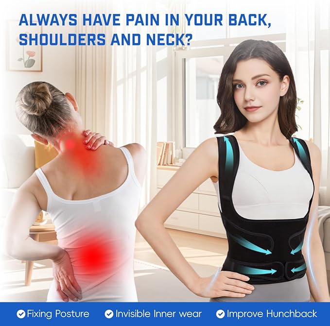 Back Brace Posture Corrector for Women & Men, Adjustable Shoulder Straightener with Full Back Support, Relief for Lower & Upper Back Pain, Hunchback & Scoliosis (Black, Small)