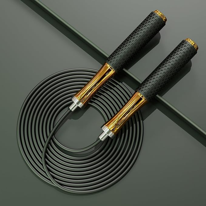 5mm PVC Jump Rope For Men Women - Dual Ball Bearing -Metal Handle Core Covered Rubber Grip- Adjustable 10ft long Skipping Rope - Good For Workout Fitness Weight loss