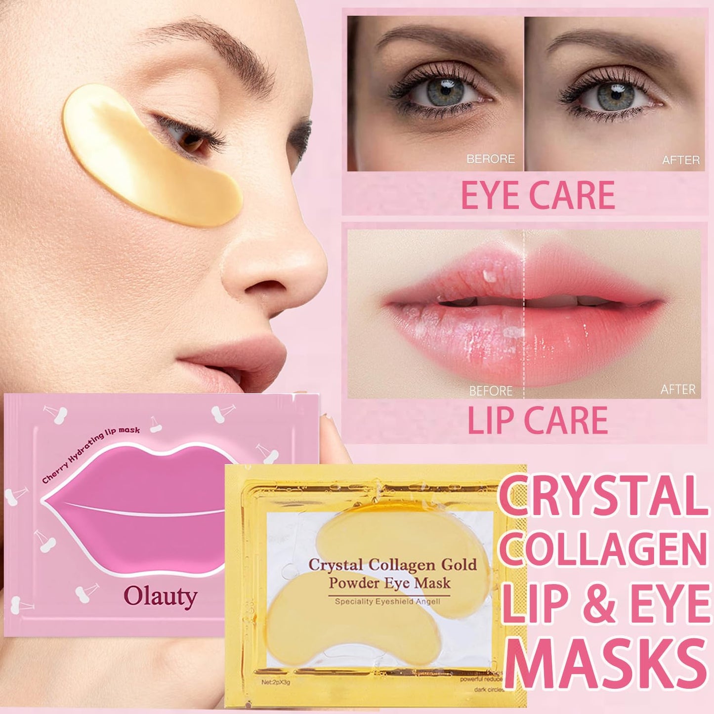 30 Pairs Lip Mask & Eye Mask,24K Gold Gel Under Eye Patches for Puffy Eyes&Dark Circles,Effectively Nourishes the Lip & Eye Skin,Reduce Fine Lines,Bachelorette Party Favors,Bulk Gifts for Women